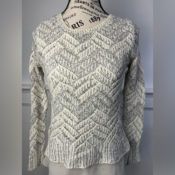 Lucky Brand- white and silver long sleeve sweater with built in sheer shirt - Picture 4 of 10